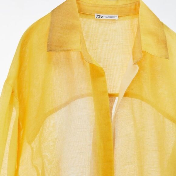 Zara yellow silk and linen blend oversized shirt dress - Picture 4 of 5